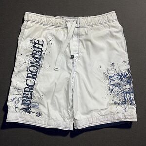 Abercrombie & Fitch Vtg Y2K Tugger Embroidered Swim Trunks White Navy Mens XL